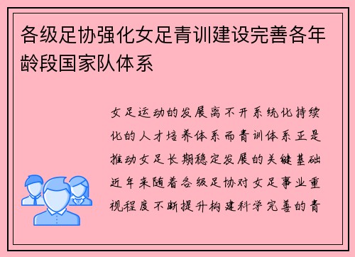 各级足协强化女足青训建设完善各年龄段国家队体系